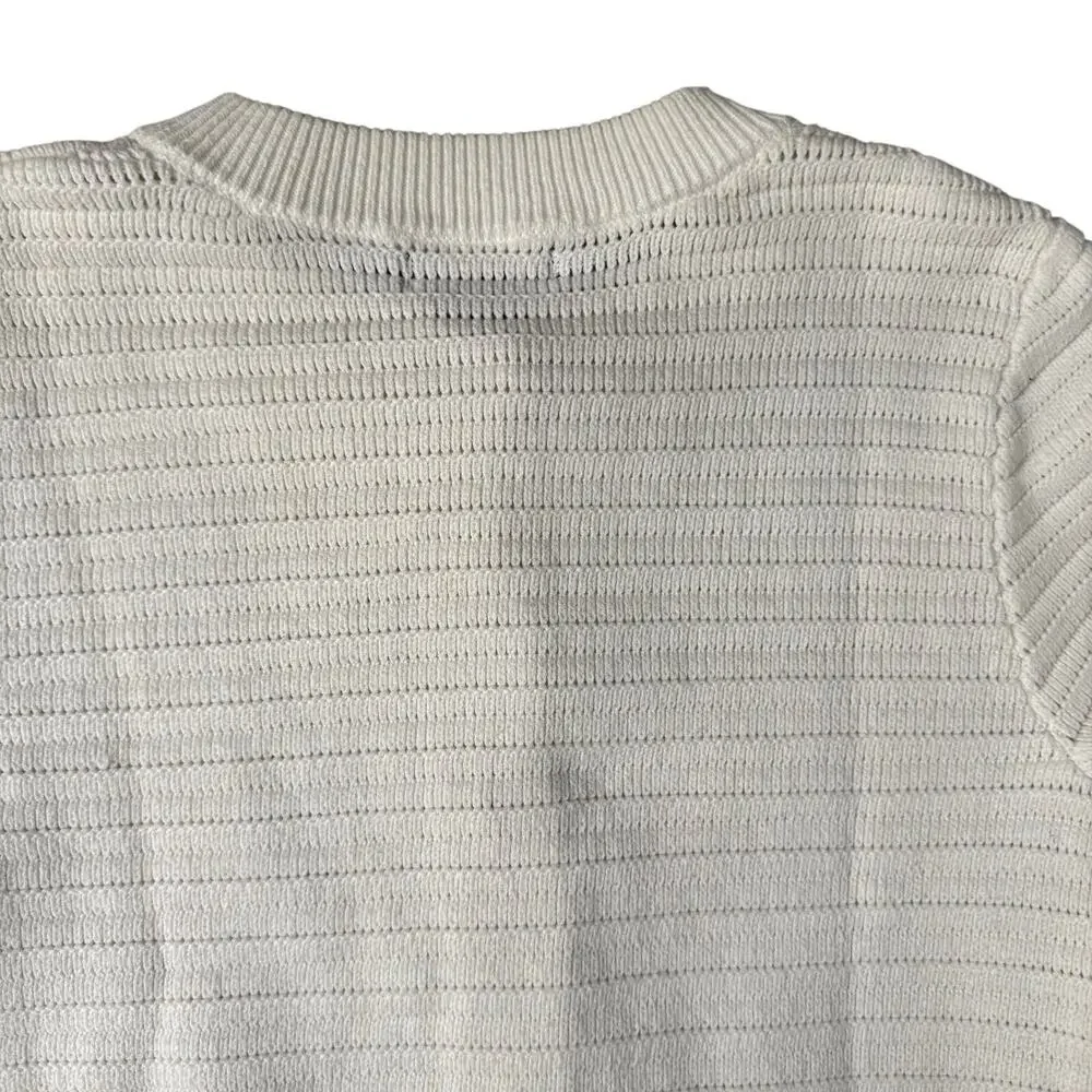 Sanctuary Cream Pointelle Chunky Knit Cardigan Gold Button Sweater Jacket -‎ Med